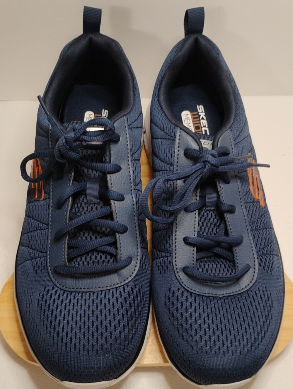 Skechers Men’s Navy Athletic Lace-Up Sneakers with Orange Logo